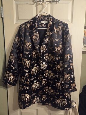 Charlotte Russe Black Blazer with Metallic Gold and Rose Floral Jacquard